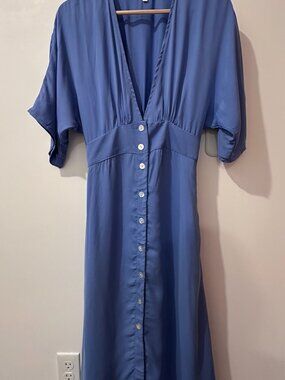 Field Day Blue Silk Midi Dress with Pockets 💙 | XS | Like New
